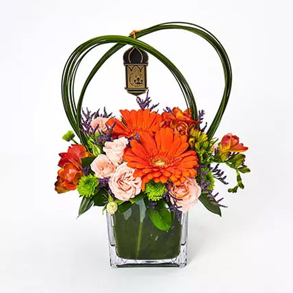 Eid Al Fitr - Ramadan Special Mixed Flowers In Glass Vase