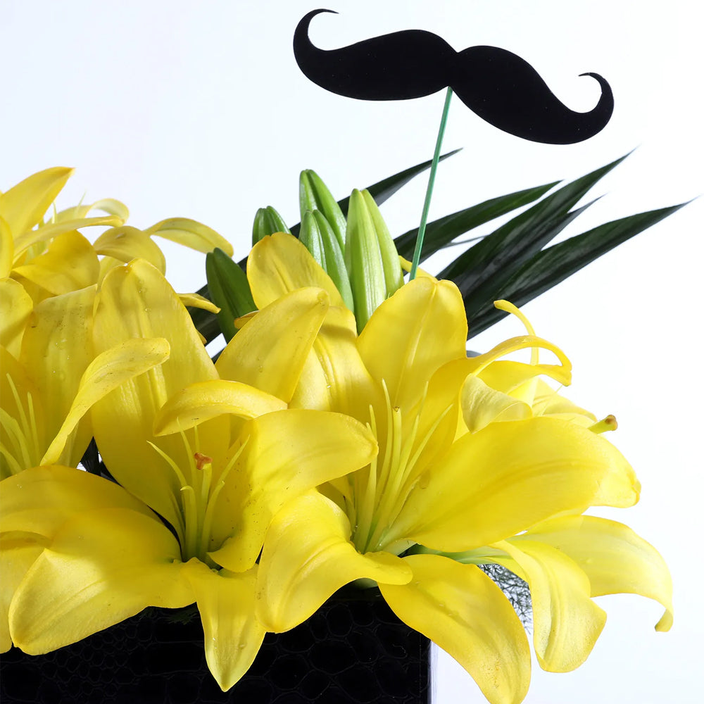 Brother's Day - Yellow Asiatic Lilies Box With Mustache Tag