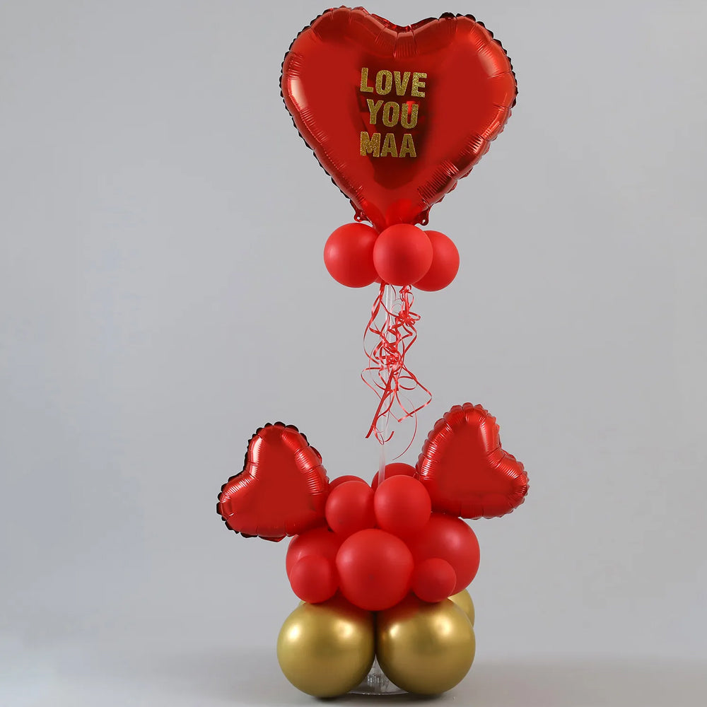 Mother's Day - Love You Maa Red & Golden Balloon Bouquet