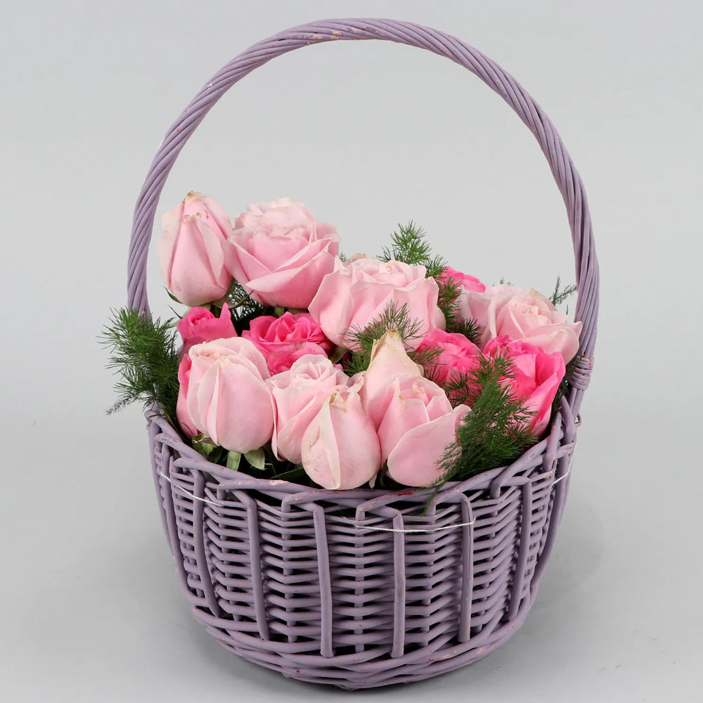 Womens Day Special - Ema & Aqua Roses In Handle Basket