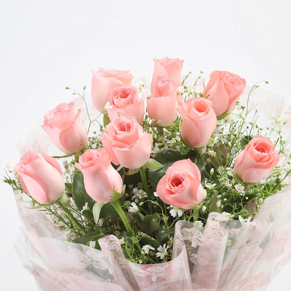 Friendship Day - Splendid 12 Pink Roses Bouquet