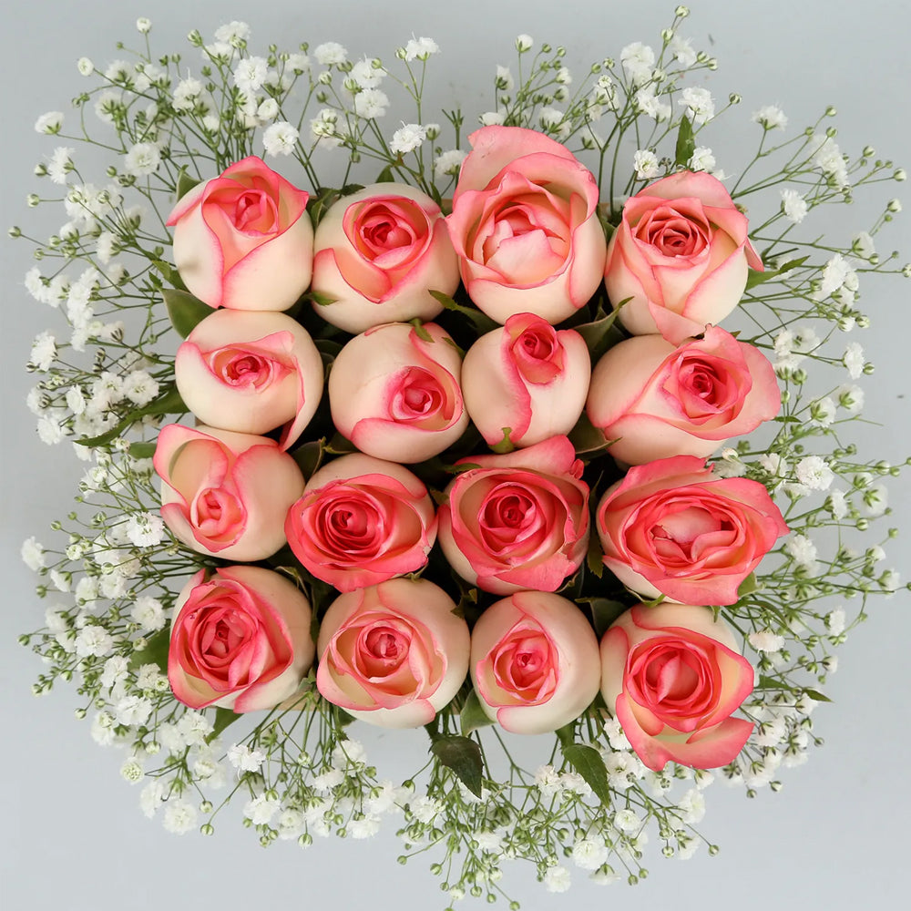 Friendship Day - 16 Pink Roses Arrangement In Wooden Base