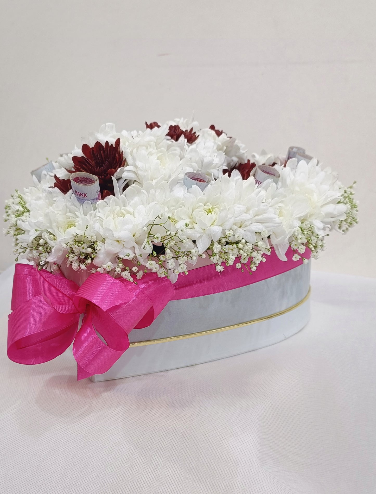 Blissful Mixed Flowers Pink Heart Shaped Box