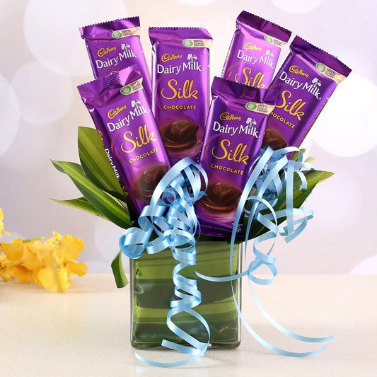 Brother's Day - Cadbury Dairy Milk Silk Glass Vase Arrangement