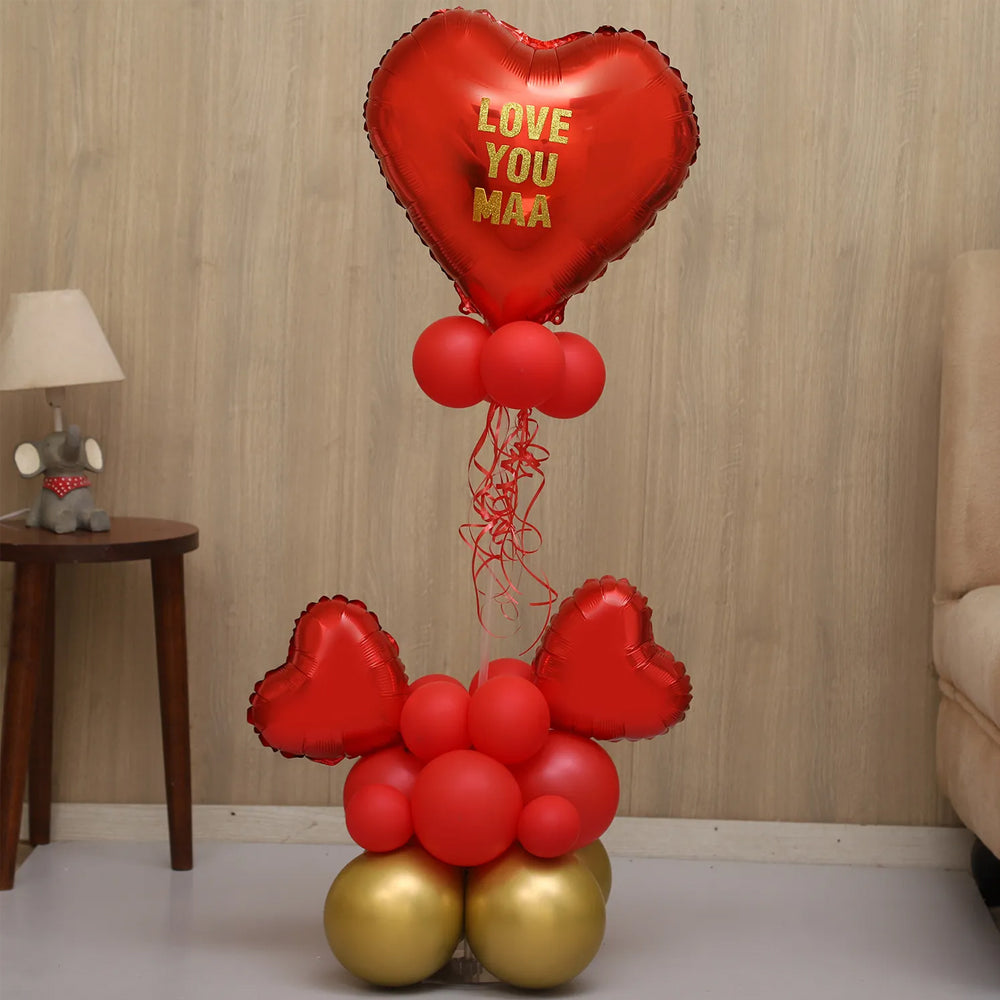 Mother's Day - Love You Maa Red & Golden Balloon Bouquet