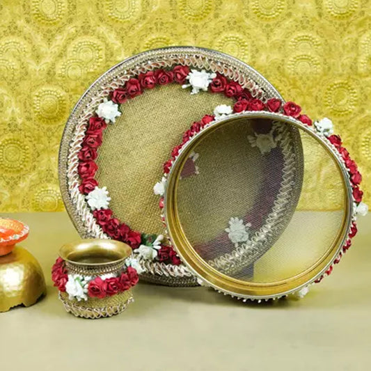 Karwa Chauth- 14 Oct - Karwachauth Thali Set Maroon