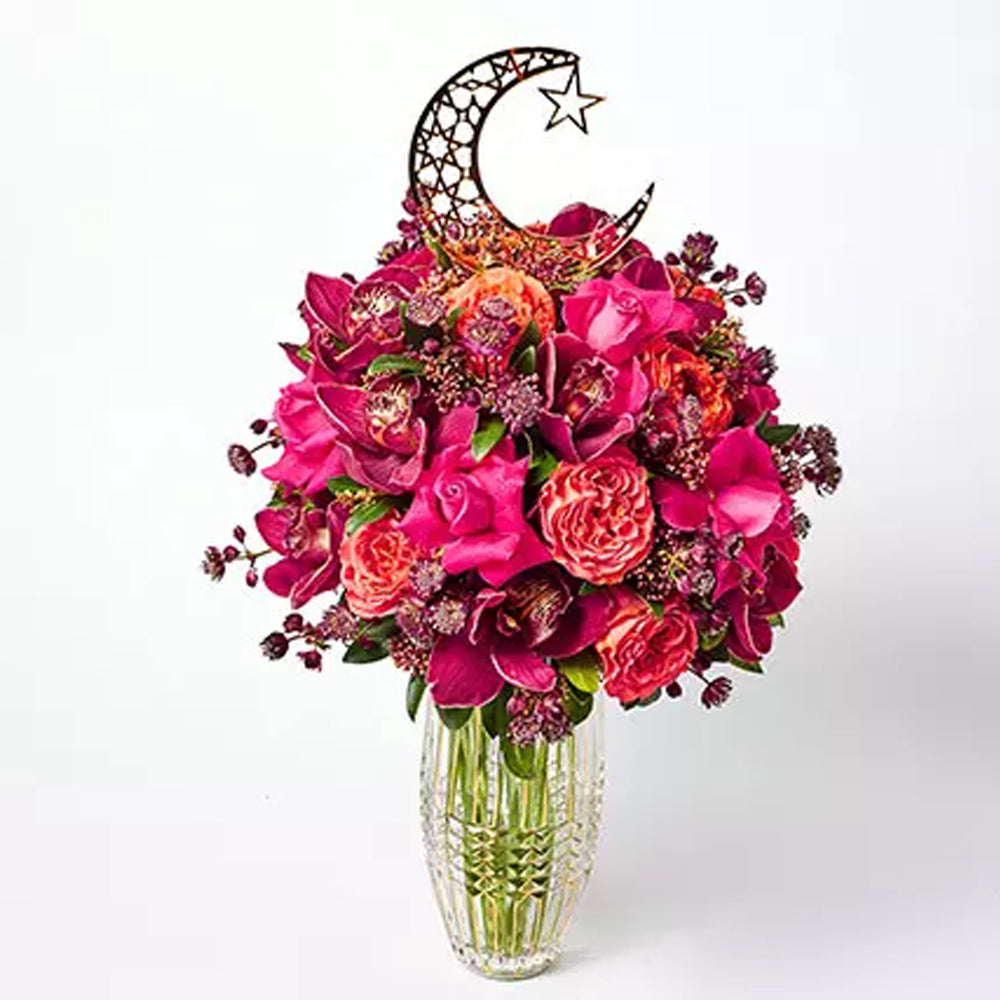 Ramadan -  Elegant Mixed Flowers In Moon N Star Decked Vase