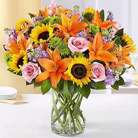 Eid Al Adha - Vibrant Bunch of Flowers In Glass Vase