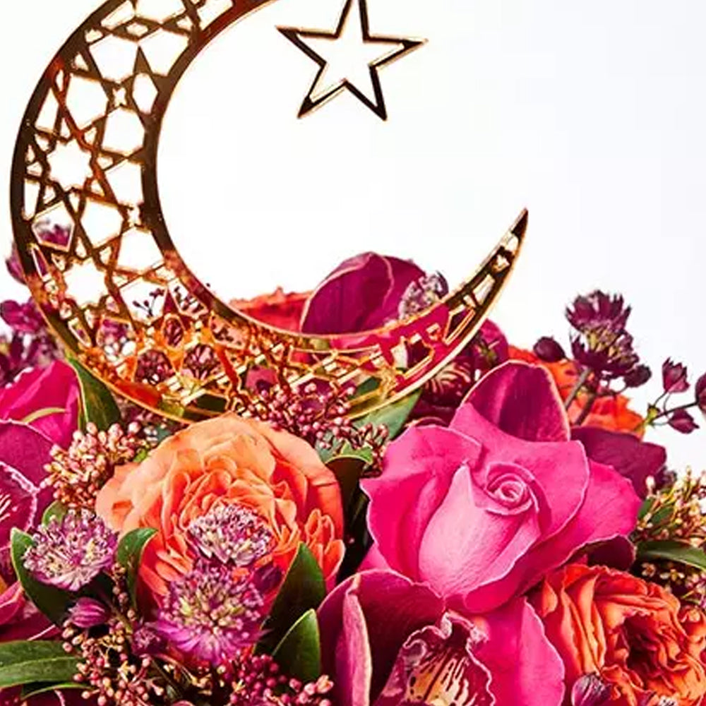 Ramadan -  Elegant Mixed Flowers In Moon N Star Decked Vase