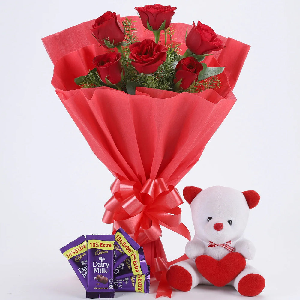 Friendship Day - Rosy Love Affair- Teddy Bear & Chocolates