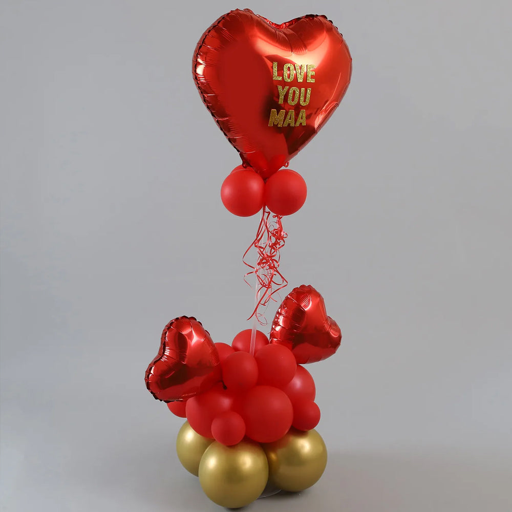 Mother's Day - Love You Maa Red & Golden Balloon Bouquet