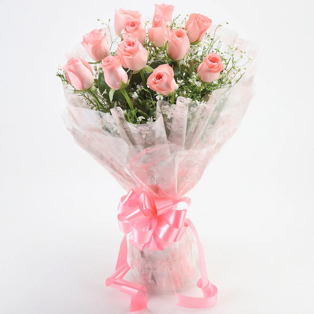 Friendship Day - Splendid 12 Pink Roses Bouquet