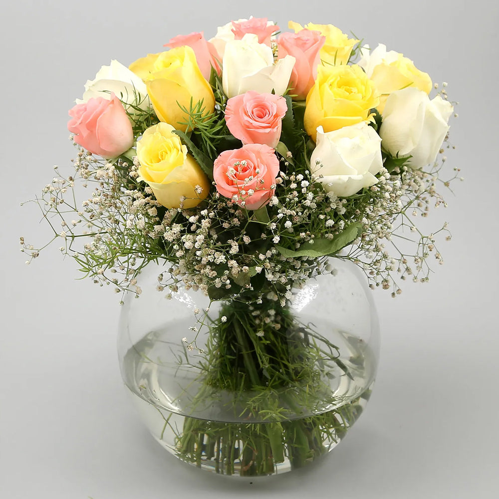 Mother's Day - Blissful Mixed Roses Glass Vase Arrangement