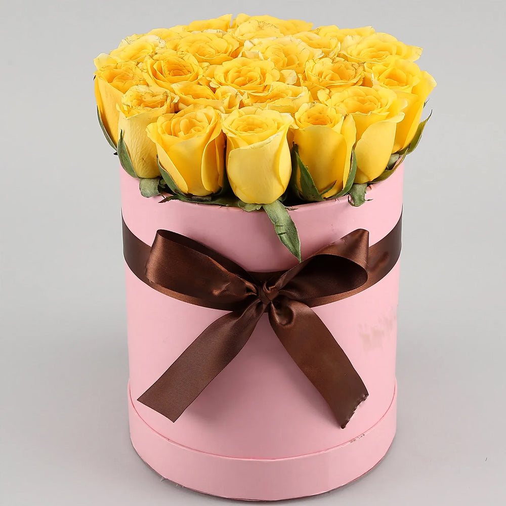 Mother's Day - Radiant 22 Yellow Roses Pink Box