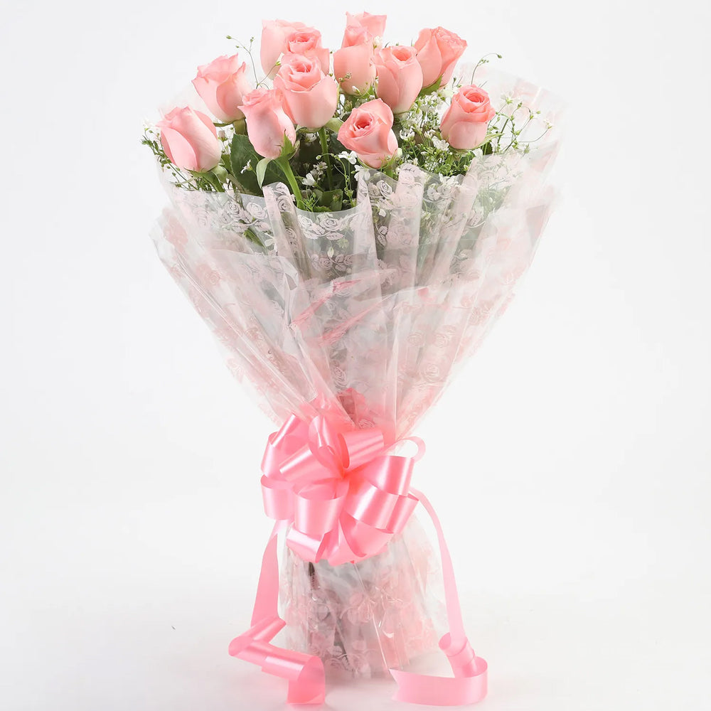 Friendship Day - Splendid 12 Pink Roses Bouquet